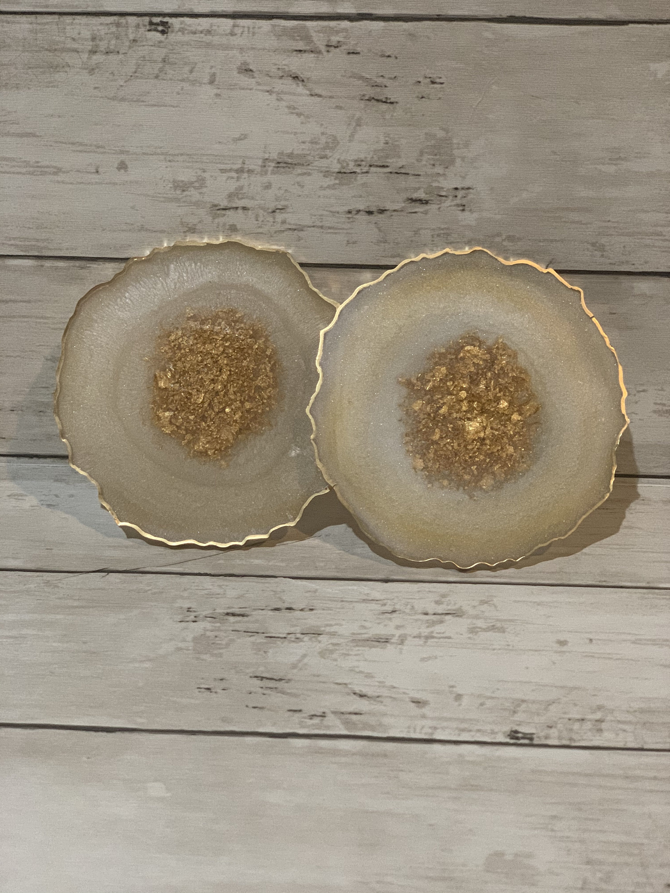 Pearl white and Gold Resin Coasters Etsy