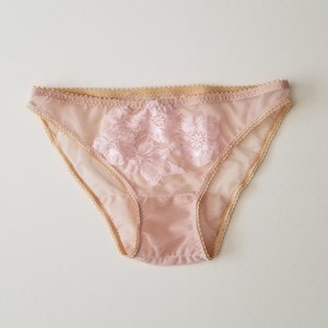 Sheer skin tone pantie with pink lace