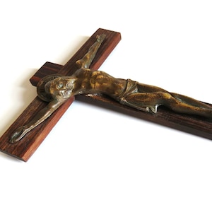 Vintage Bronze Hartmann Crucifix: Ebony Wood, Signed (6 inch)
