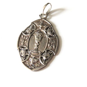 Antique French First Communion Medal Pendant, First Communion Pendant 1894