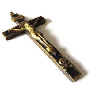 Antique French Ebony Brass Crucifix, Pectoral Crucifix, Clergy Crucifix, Crucifix 3.5&quot;