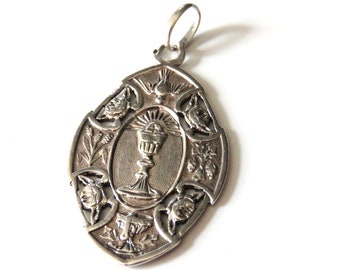 Antique French First Communion Medal Pendant, First Communion Pendant 1894