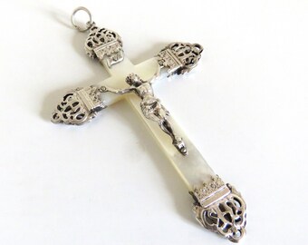 Antique French Crucifix , Mother Of Pearl Crucifix, French Crucifix, Pectoral Crucifix, French Cross