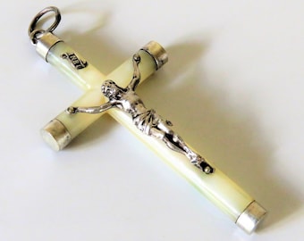 Antique French Mother Of Pearl Crucifix , Antique French Crucifix, First Communion Crucifix, Wedding Crucifix