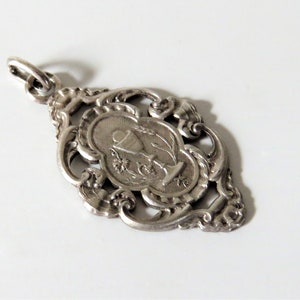 Antique French First Communion Pendant, Art Nouveau Silver Pendant, First Communion Pendant