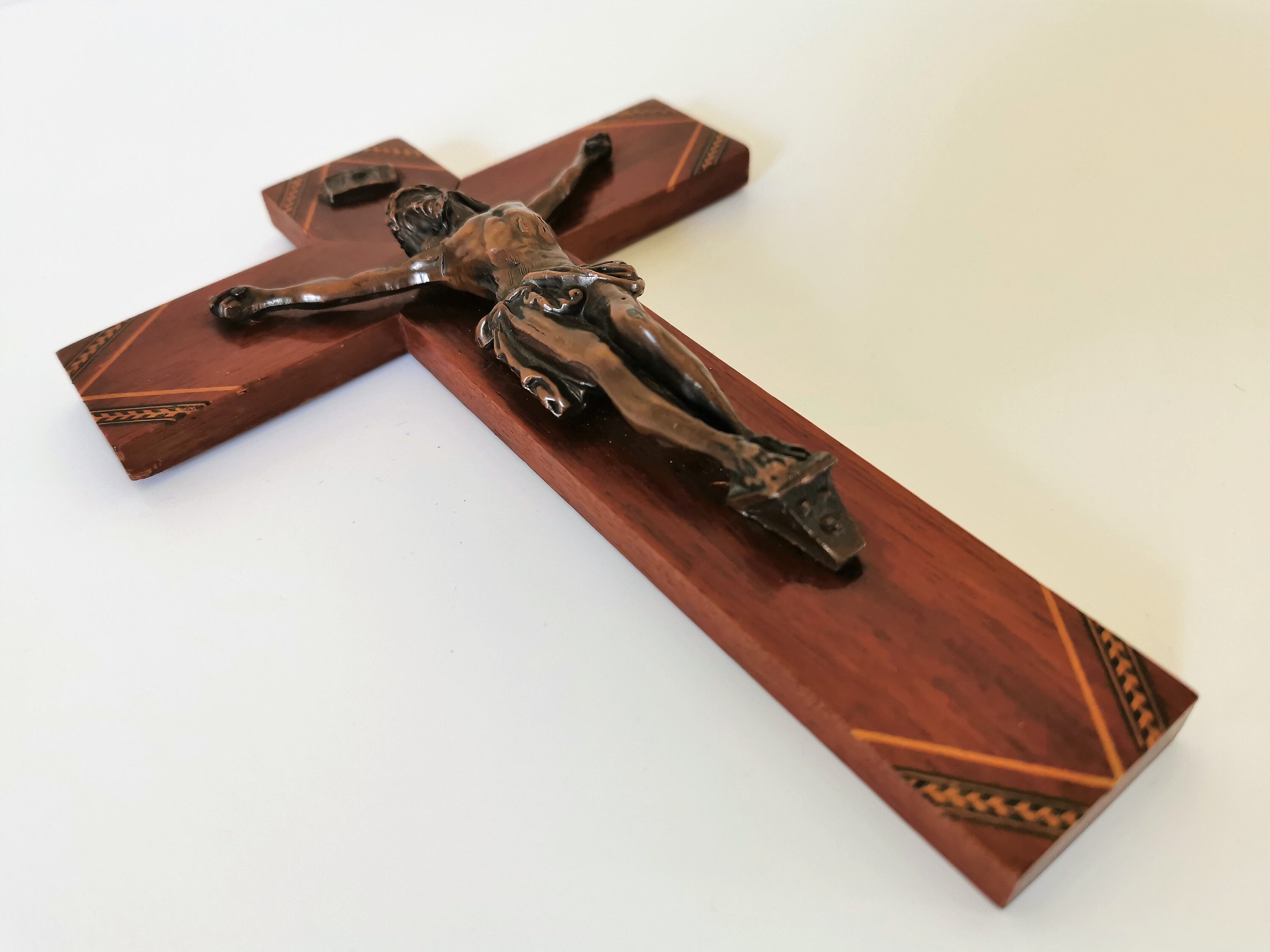 Crucifix Mur Français Vintage, Crucifix Incrusté, Vintage Français