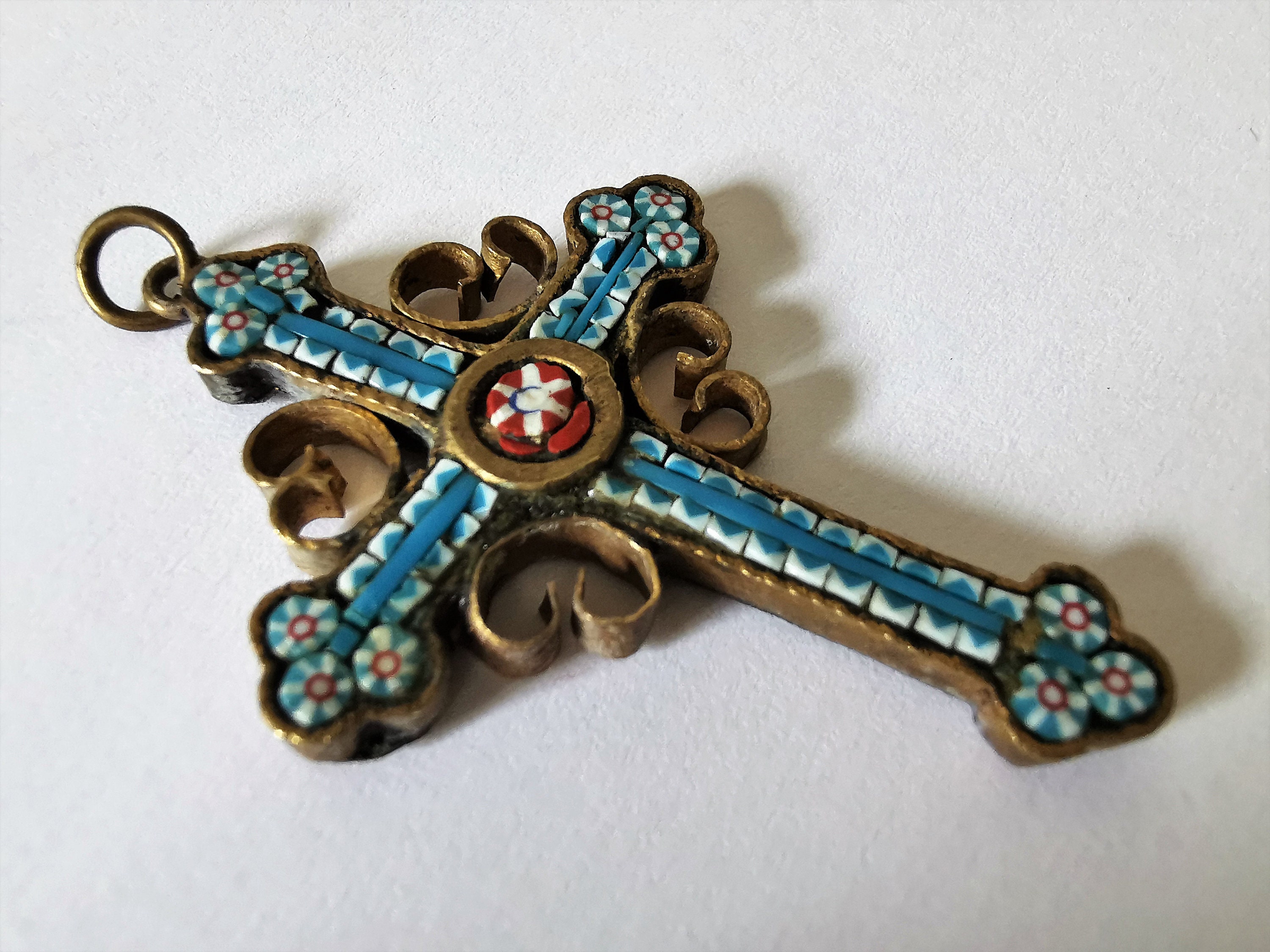 Croix de Micro Mosaïque Italienne Antique, Croix Italienne, Mosaïque, Pendentif Croix