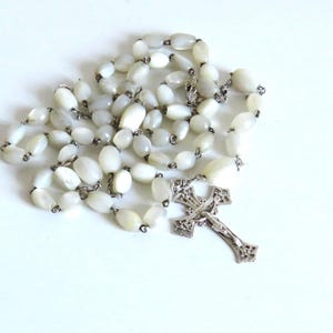 アンティークフランス製マザーオブパールシルバーロザリオ：天使の