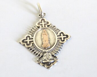 Antique French Lourdes Souvenir Pendant, Lourdes Silver Pendant, Miraculous Pendant