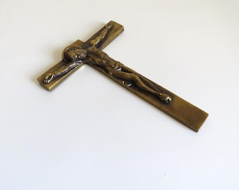 French Bronze Crucifix by Hartmann, Art Deco Devotional Cross, c.1930s