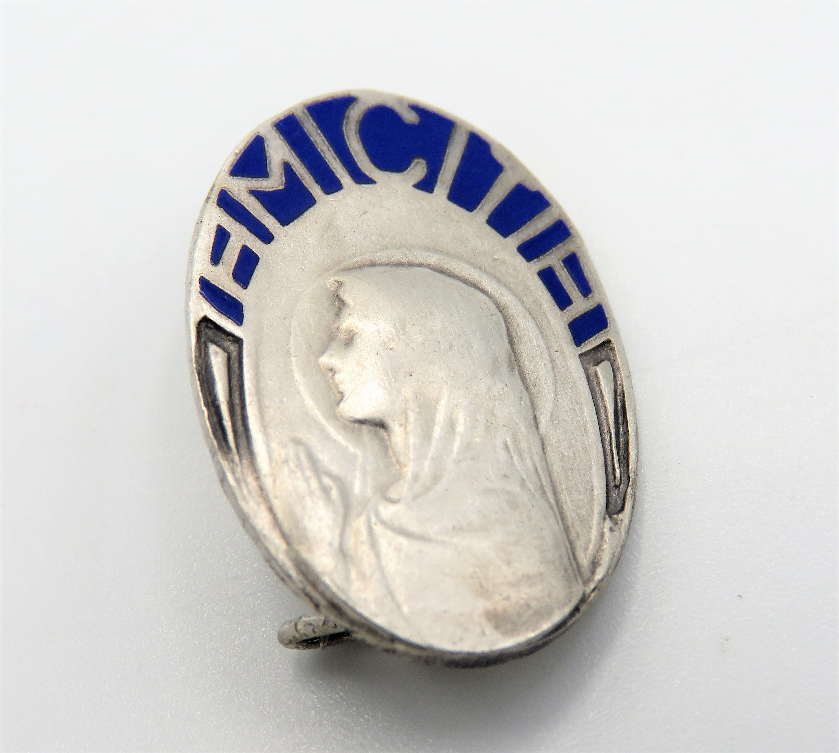 Broche Antique Français, Broche en Émail Paris, Paris Antique, Amitié Vierge Marie