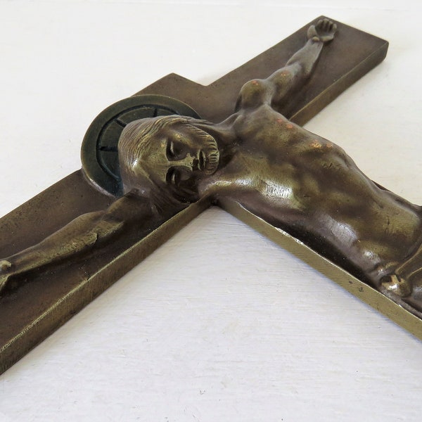 Vintage Solid Bronze, Large, Art Deco, Hartmann, Crucifix