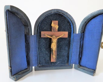 Antique French Travel Shrine, Antique French Triptych, Antique Folding Travel Shrine, French Oratory