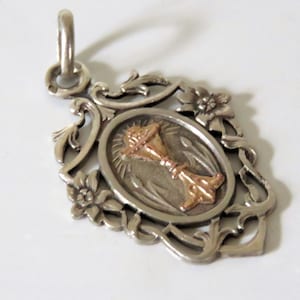 Antique French First Communion Pendant, Silver First Communion Pendant