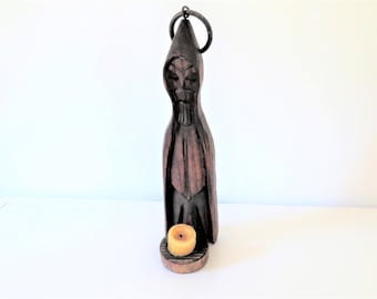 Antique French Hanging Monk Candle Holder, Gothic Church Candle Holder
