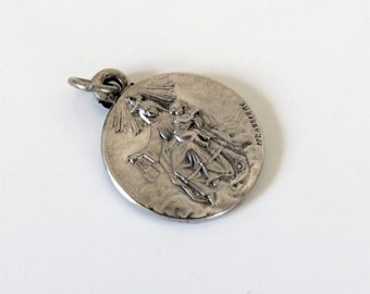 Antique French Scapular Silver Medal, Silver Scapular Medal Lasserre, Adolf Penin Medal