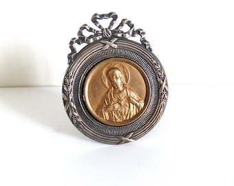 Antique French Plaque Of Christ, Antique Christ Plaque, Sacred Heart Plaque