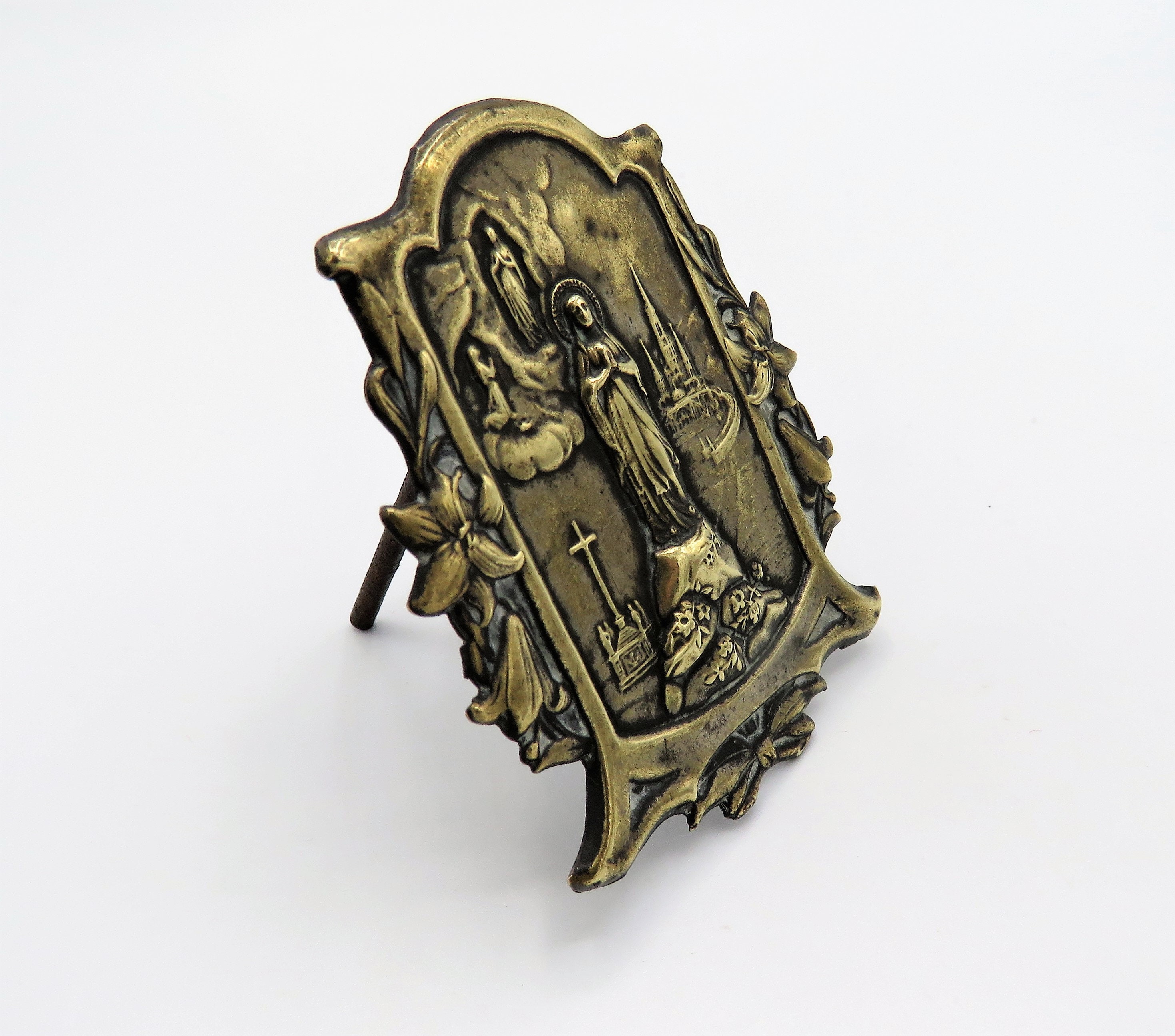 Antique Français Lourdes Plaque, Antique Souvenir Souvenir