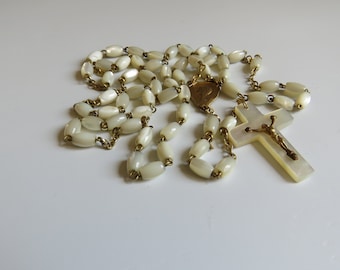 Vintage French Mother Of Pearl Rosary, First Communion Rosary
