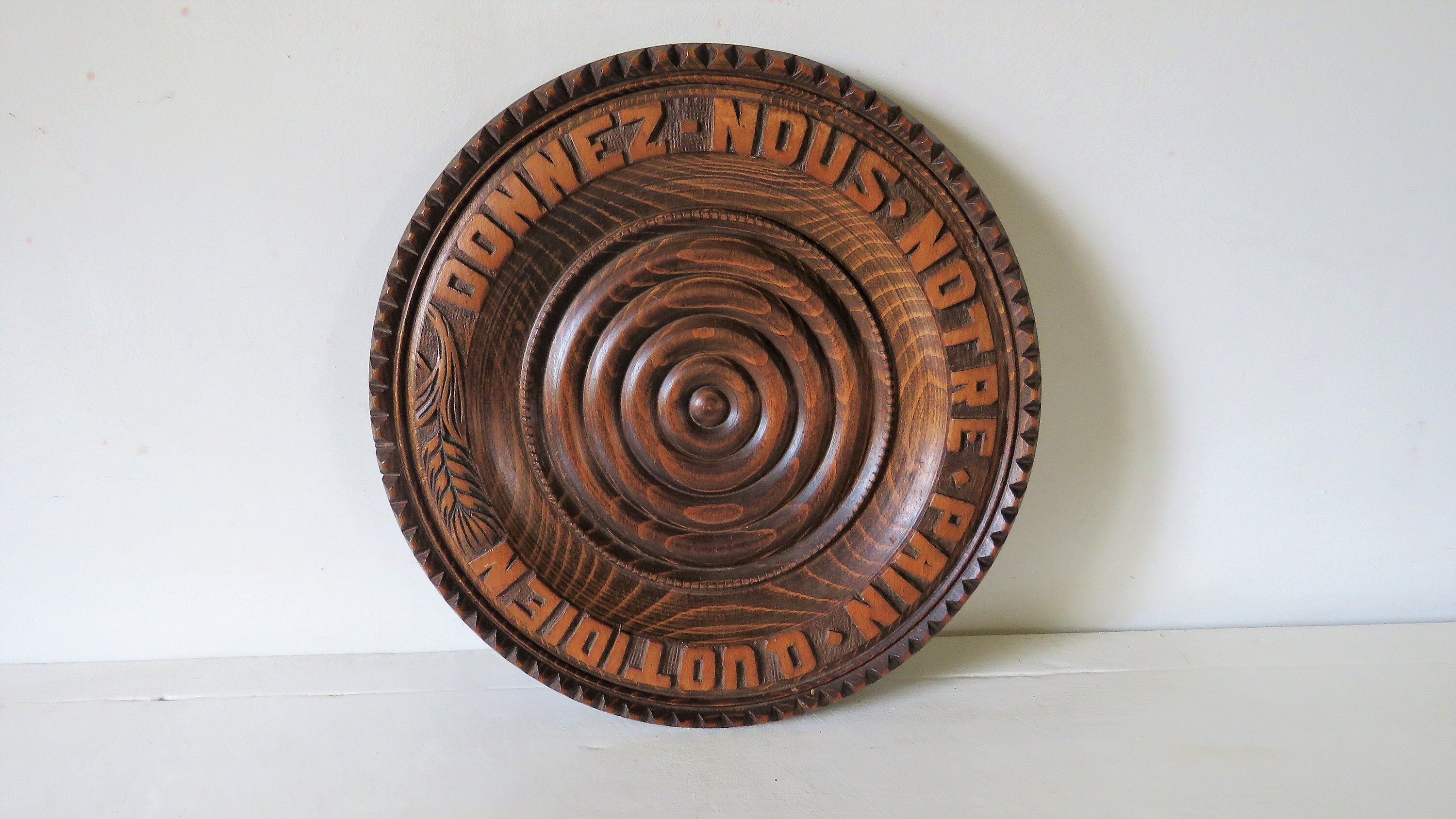 Assiette en Bois de Français Antique, Assiette Prière Des Seigneurs, Pain Religieux, Quotidienne