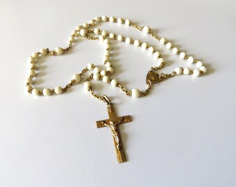 Vintage French Small White Rosary Oria, French Oria Rosary, First Communion Rosary