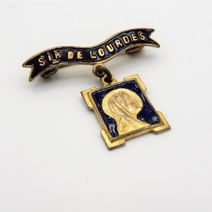 Vintage French Lourdes Enamel Brooch: Religious Souvenir