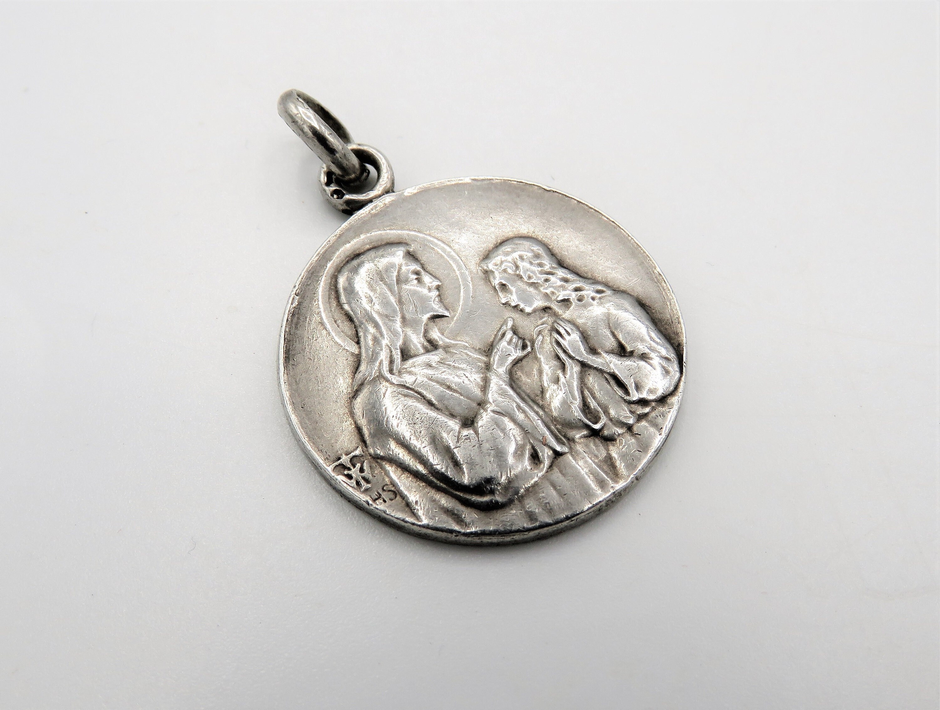 Pendentif Antique Français Médaille de La Première Communion en Argent 1905, Pendentif Antique, d'ar