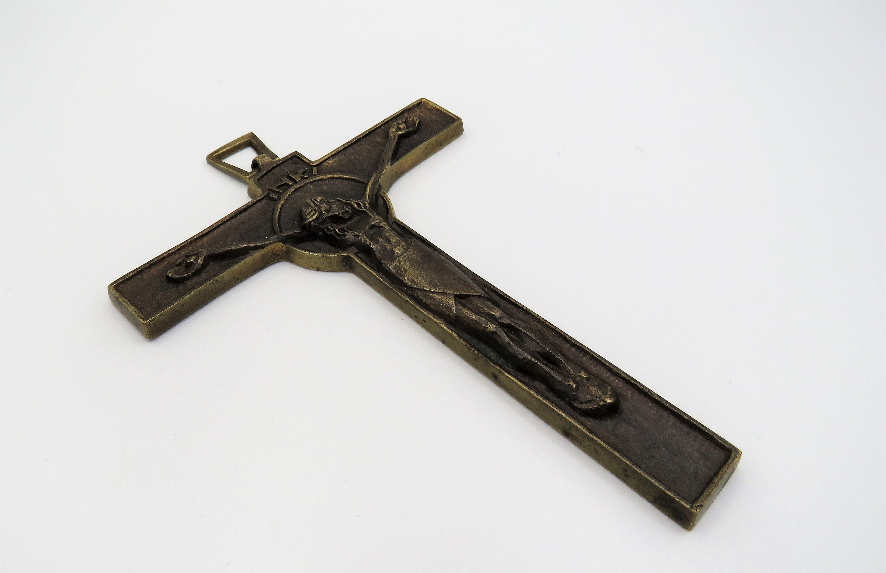 Vintage Français Crucifix Pectoral Bronze Elie Pellegrin