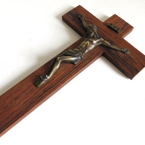 Vintage French Wood & Bronze Crucifix - Hand Crafted Religious Gift