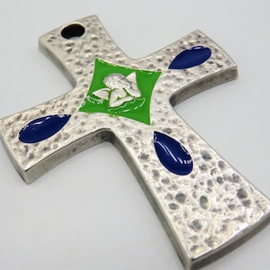 French Modernist Enamel Cross Pendant: Raphael Angel Art