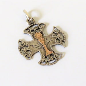 Antique French Silver And Gold First Communion Pendant, First Communion Pendant