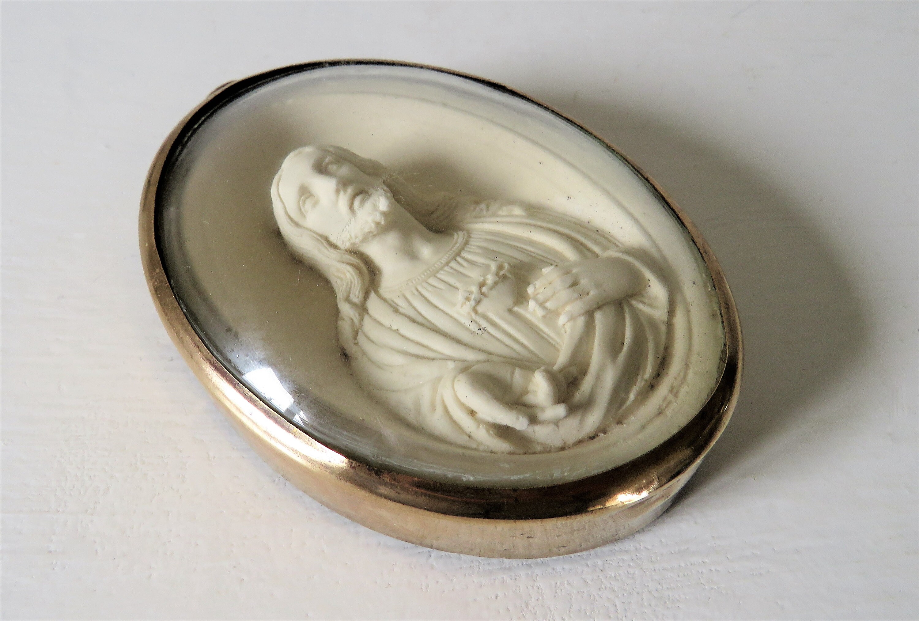 Ancien Français Meerschaum Jésus-Christ, Jésus Cadre en Laiton