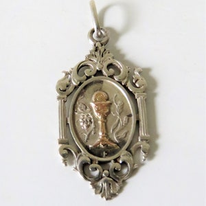 Antique French  First Communion Pendant 1906, Silver First Communion Pendant M.M 1906