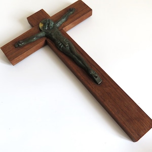 Antique French Wood Bronze Crucifix Lasserre, Lasserre Crucifix, Clergy Crucifix