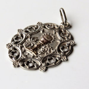 Antique French First Communion Pendant, Silver First Communion Pendant