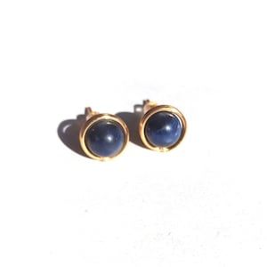 Sodalite Stud Earrings, Dark Blue Gemstone Studs - Wire Wrapped Natural Gemstone Earrings, Minimalist Style Jewellery Gift for Her