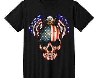 Patriotic Skull Eagle T-Shirt | American Flag Graphic Tee | USA Bold Freedom Shirt | 4th of July Biker Tee | Bald Eagle Pride Shirt