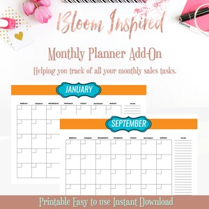 Direct Sales Printable Monthly Planner Clever Container, Orange and Blue
