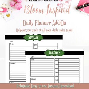 Direct Sales Printable Daily Planner Add-on for Arbonne, IT Works, Green and Black