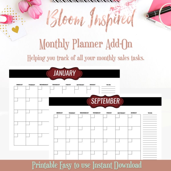 Direct Sales Printable Monthly Planner Pampered Chef, Tastefully Simple, Maroon and Black