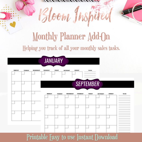 Direct Sales Printable Monthly Planner Younique, Jamberry, Purple and Black