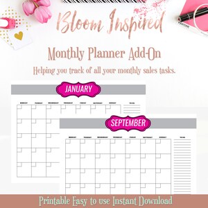 Direct Sales Printable Monthly Planner for Tupperware, Pink and Grey
