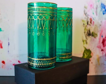 Emerald Moroccan Bohemian Style Lantern, Gold Detailing