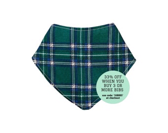 Green Tartan Bandana Bib. Baby Bib. Dribble Bib. Absorbent Bib. Fleece Backed Bib. Adjustable Poppers. Handmade Baby Bib. Scottish Baby Bib.