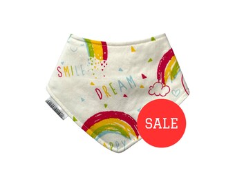 Chasing Rainbows Bandana Bib. Dribble Bibs. Absorbent. Fleeced Backing. Adjustable Poppers. Adorable. Cute. Baby. Toddler. Rainbow Baby.