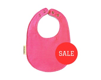 Pink Spotty Classic Bib. Baby Bib. Dribble Bib. Absorbent Bib. Fleece Backed Bib. Handmade Baby Bib. Adjustable Poppers. Polka Dot Baby Bib.