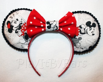 Handmade Disney Ears "Mickey n Minnie" Vintage Comic Custom Mouse Ears inspired by Disney