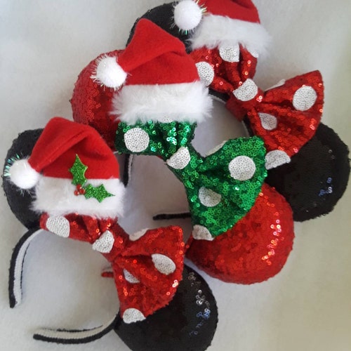 Christmas Minnie Santa"Classic Holiday Ears Collection" Sparkle Handmade Custom Mouse Ears inspired by Disney