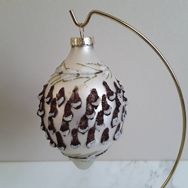 Vintage Large Glass Pinecone Christmas Ornament Textured Scales Glittered Hanging holiday decoration