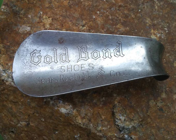 Vintage Metal Shoe Horn Gold Bond Shoes Sears Roebuck Retro Department ...